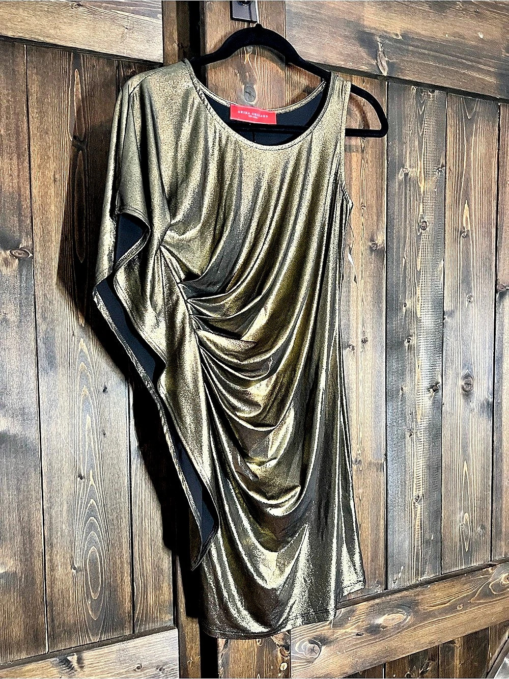 Akira Chicago Asymmetric Meta Asymmetrical Maxi Dress in Gold Size Large NWT